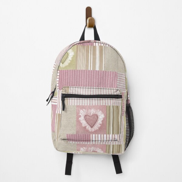 Item preview, Cute Pink Beige Patchwork Hearts Striped Ticking Pattern designed and sold by tanjica.