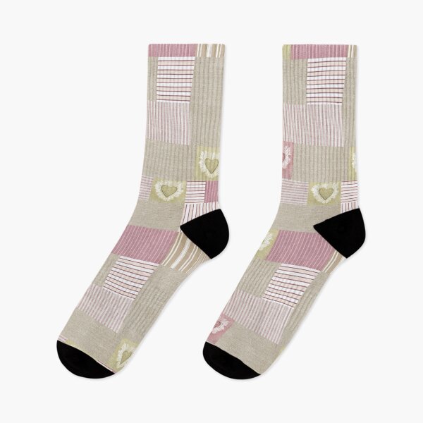 Item preview, Cute Pink Beige Patchwork Hearts Striped Ticking Pattern designed and sold by tanjica.