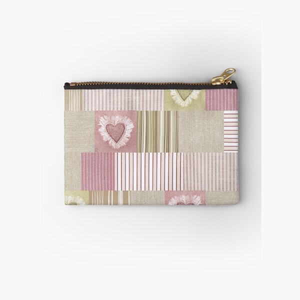 Item preview, Cute Pink Beige Patchwork Hearts Striped Ticking Pattern designed and sold by tanjica.