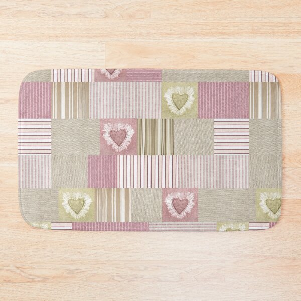 Item preview, Cute Pink Beige Patchwork Hearts Striped Ticking Pattern designed and sold by tanjica.