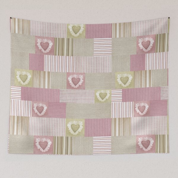 Item preview, Cute Pink Beige Patchwork Hearts Striped Ticking Pattern designed and sold by tanjica.