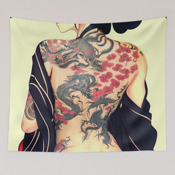 Item preview, Geisha with Irezumi, Full Back Tattoos Portrait in Traditional Japanese + Anime Style designed and sold by Ellen Davis.
