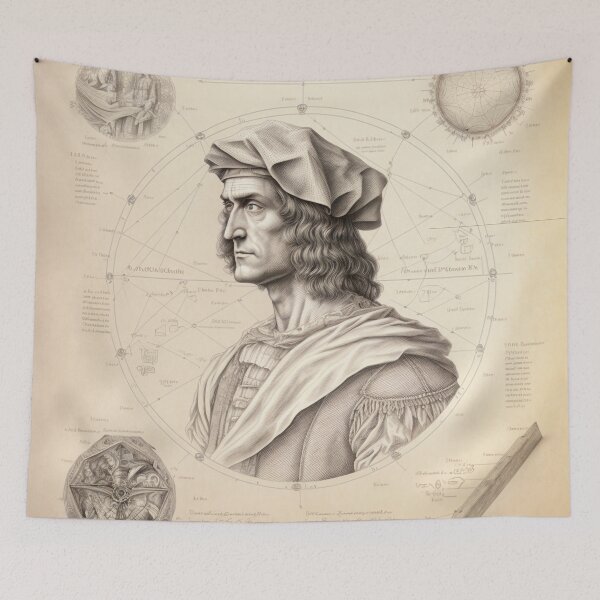Item preview, Leonardo DaVinci Portrait in Fibonacci Style Spiral Infographic Hand Drawn  designed and sold by RAGANADesign.