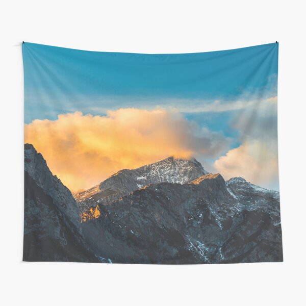 Last light on mountains before sunset Tapestry