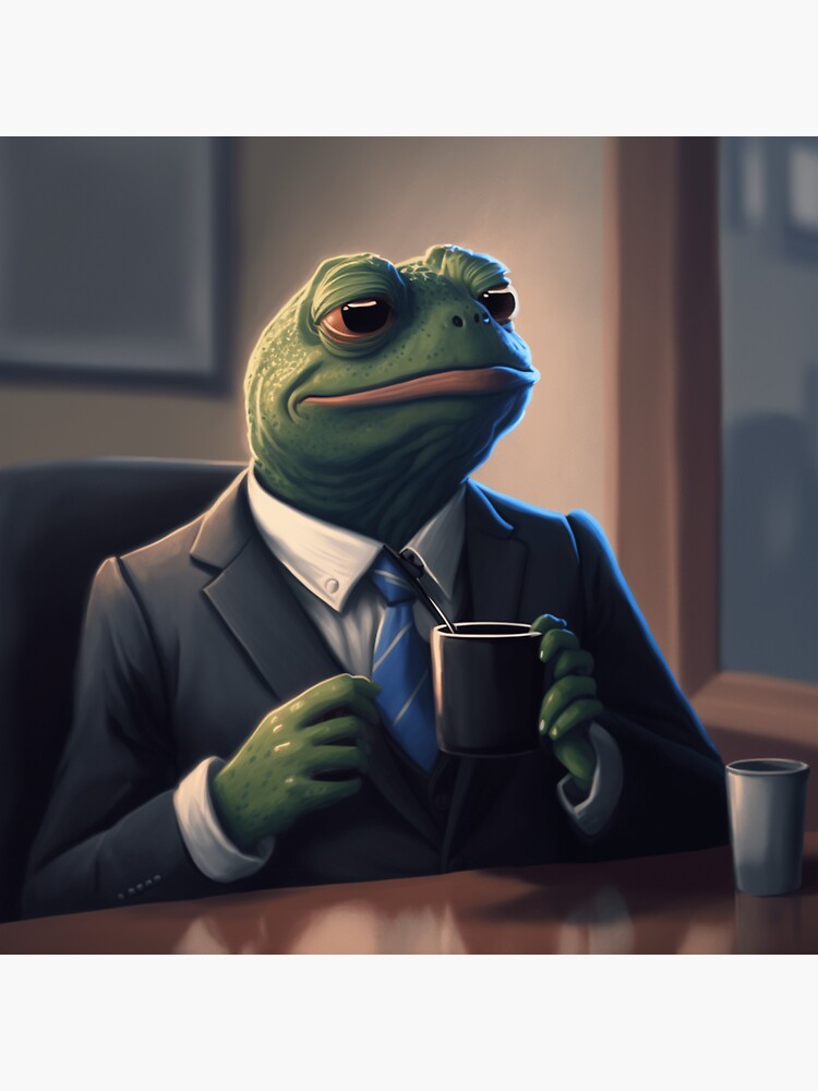 "pepe frog in a suit sipping coffee" Sticker for Sale by BIGNicotine