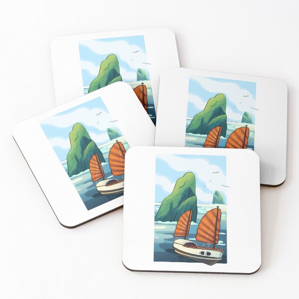 Artikelvorschau, Rotes Segelboot in der Halong-Bucht entworfen und verkauft von tramdoodles.