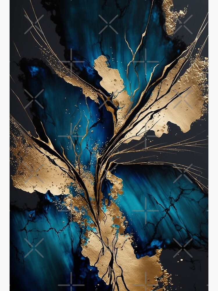 Splash of Gold Blue Paint Midnight Golden Blue - Abstract Resin Art |  Poster