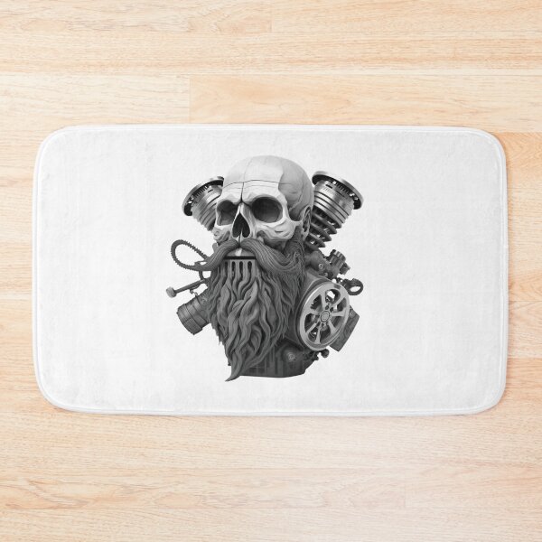 Item preview, SKULL BEARD DARK MECHANIC PISTON CAR MOTORCYCLE BLACK designed and sold by ogirdorgraphics.