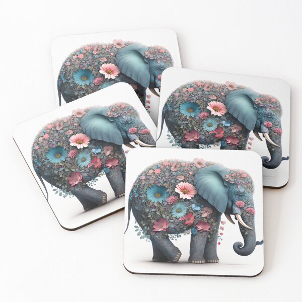 Item preview, Elephant covered with pastel colored flowers. designed and sold by liana campbell.