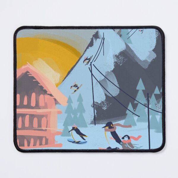 Item preview, Penguin Winter Skii Lodge Illustration designed and sold by inkpie.