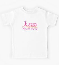 I run like a girl. Try and keep up. Kids T-Shirt