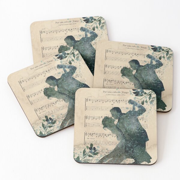 Item preview, Argentine Tango.Illustration Silhouette Couple dancing tango on old tango score "Por una cabeza" designed and sold by Marina Braga  Artista en acuarela y diseñadora gráfica.