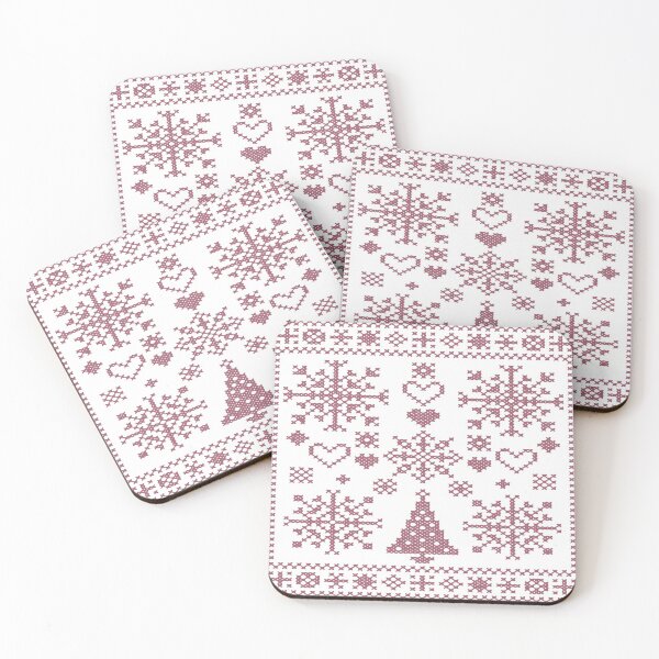 Item preview, Christmas Lover Cross Pattern Sampler Artistic Design Pink  designed and sold by taiche.