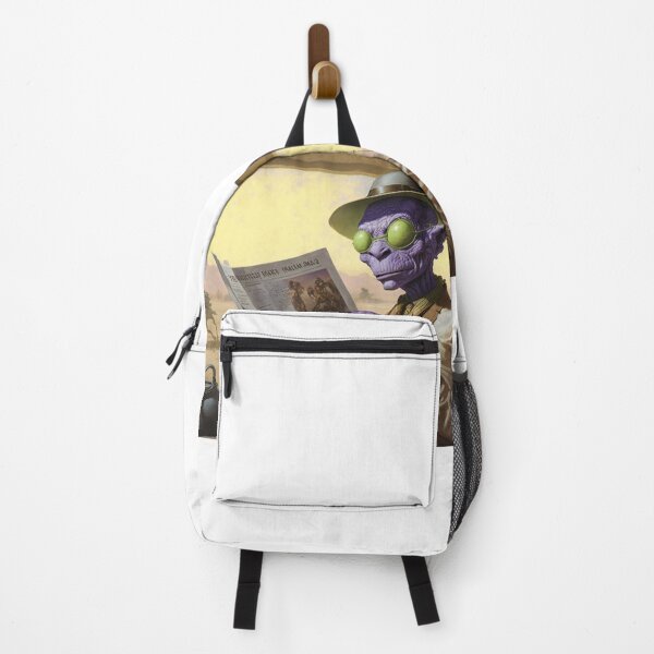 Item preview, Purple alien reading newspaper at the desert designed and sold by ARTeez⭐️⭐️⭐️⭐️⭐️.