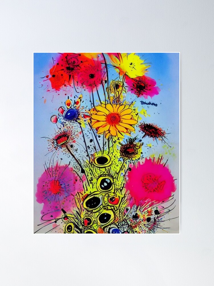 Vincent Spray paint Ralph loathing Vegas ink splatter Pretty paint spill  color splash pablo drip wild collage art flower arrangement sunflower oil  painting bright colorful floral decor  Poster for Sale by