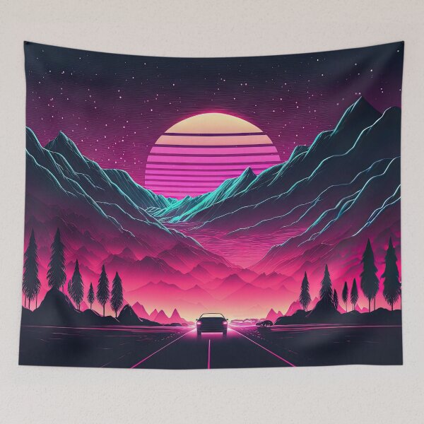 Item preview, Neon Horizons: A Synthwave Mountain Drive designed and sold by Mullet Monkey.