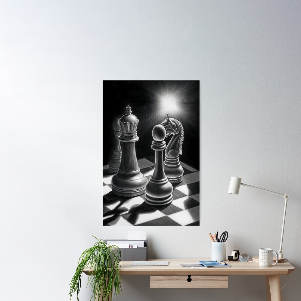 Chess Pieces: A Pencil Drawing Perspective Sticker for Sale by Manuel  Rinaldi