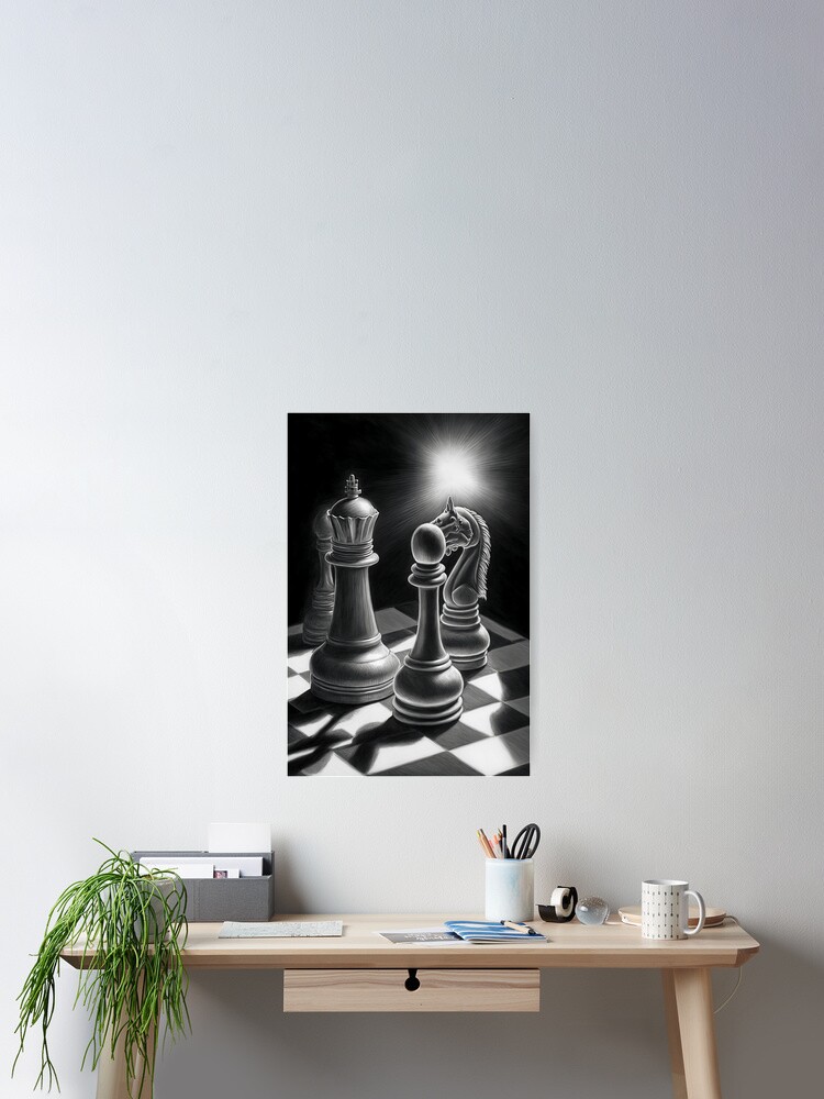 Chess Pieces: A Pencil Drawing Perspective Sticker for Sale by Manuel  Rinaldi