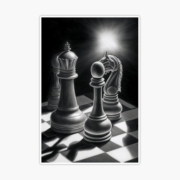 Chess Pieces: A Pencil Drawing Perspective Sticker for Sale by Manuel  Rinaldi