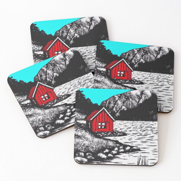 Item preview, Red Little Hut by the Lake designed and sold by Story24net.
