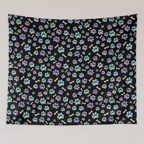 Item preview, Pastel Puppy Paw Prints and Bones Black Pattern designed and sold by SubtleSplit.
