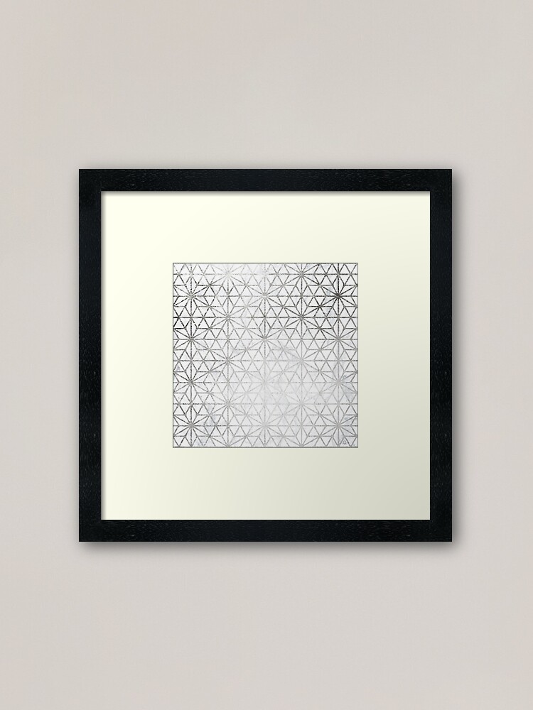 Alternate view of Modern silver stars geometric pattern Christmas white marble Framed Art Print