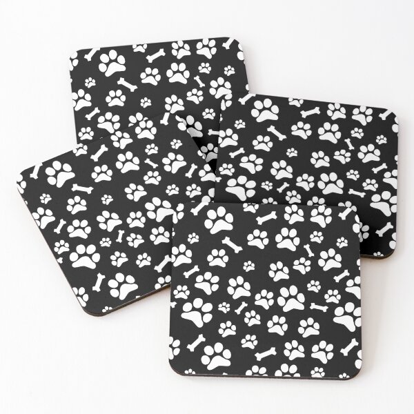Item preview, White Puppy Paw Prints and Bones On Black Pattern designed and sold by SubtleSplit.