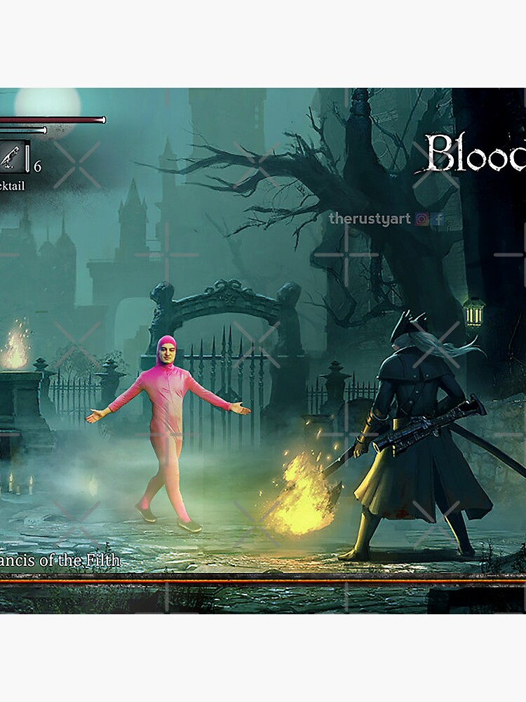 Pink guy as bloodborne boss meme Pillow
