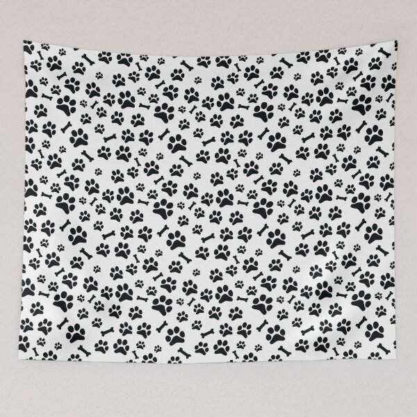 Item preview, Black Puppy Paw Prints and Bones On White Pattern designed and sold by SubtleSplit.