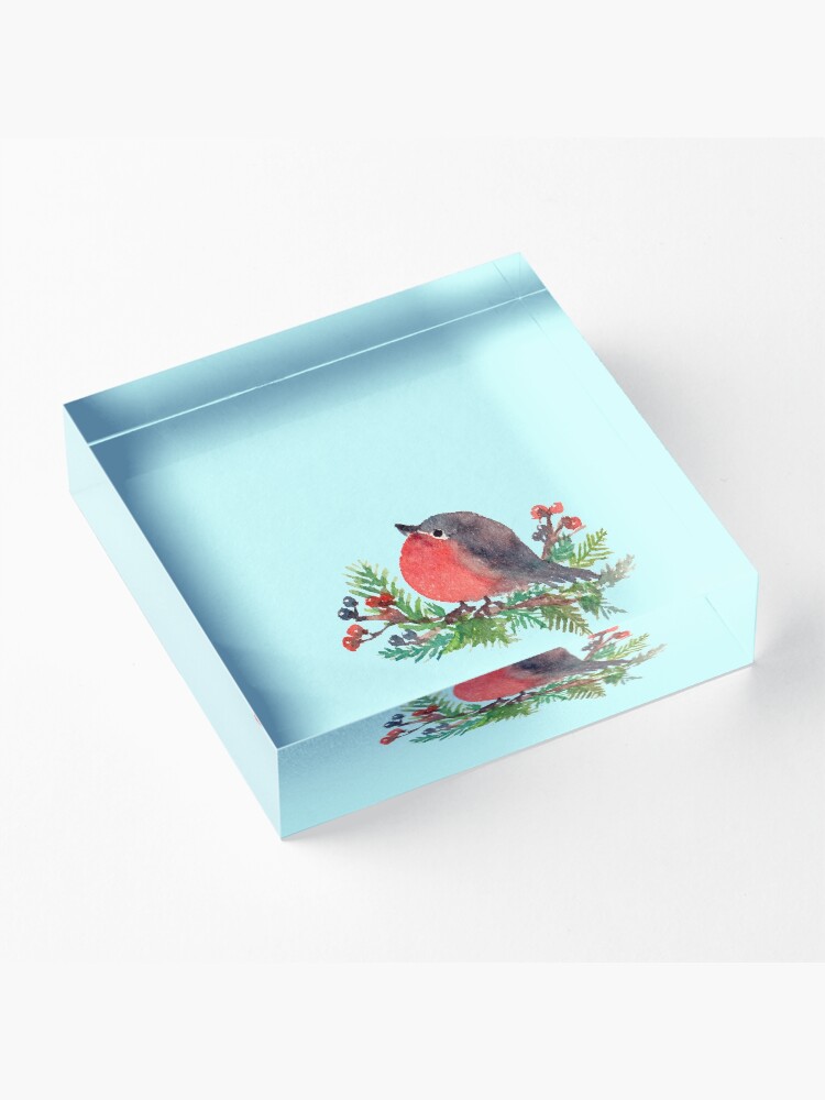 Alternate view of Robin on a winterberry tree Acrylic Block