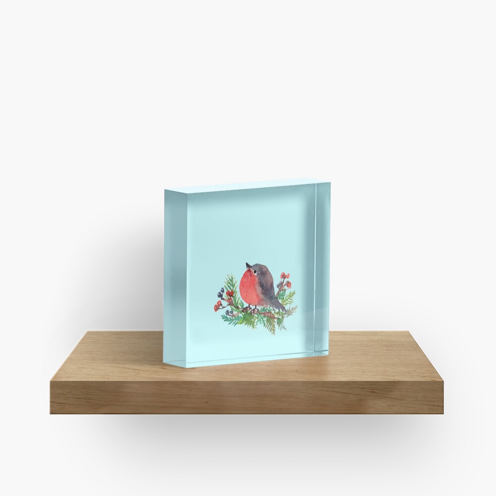 Robin on a winterberry tree Acrylic Block