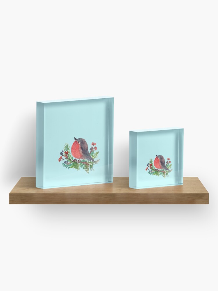 Alternate view of Robin on a winterberry tree Acrylic Block