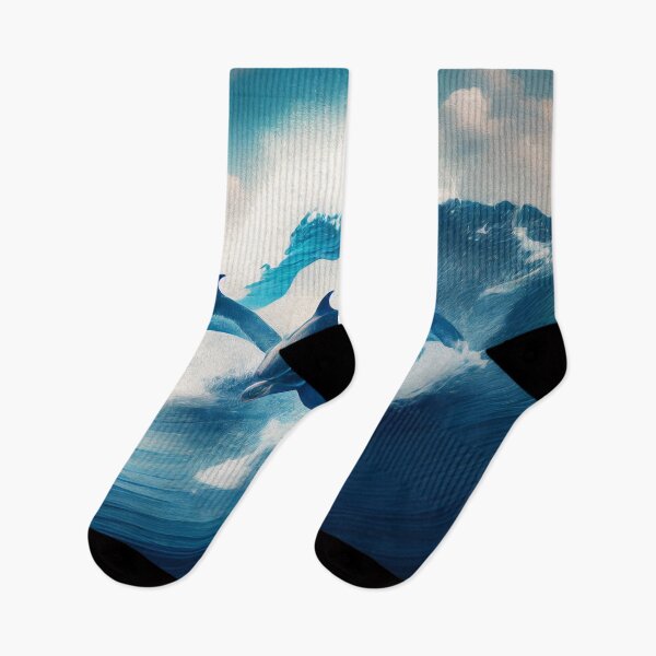 Item preview, Deep Sea Blue Ocean Dolphin Playing with Waves  designed and sold by Trendy Valley .