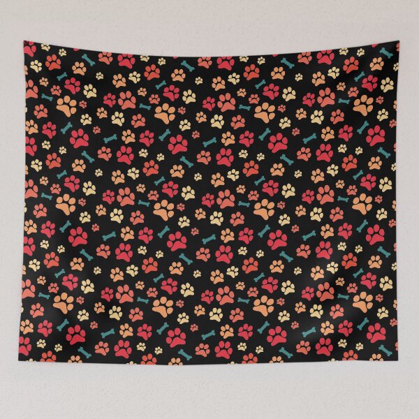 Item preview, Autumn Color Puppy Paw Prints and Bones On Black Pattern designed and sold by SubtleSplit.