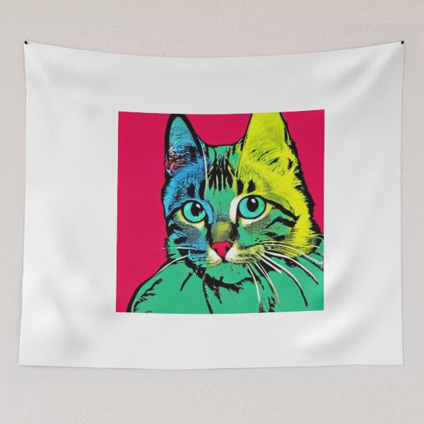 Item preview, Colourful Pop Art Cat Portrait | Original artwork in the style of Andy Wahrol's iconic "Marilyn's Diptych" screenpainting artwork  designed and sold by ArtworkbyEmmy.