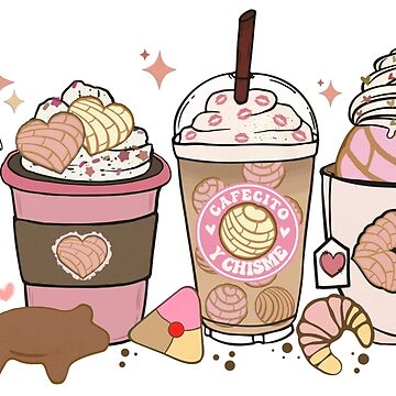 Cafecito y Chisme Pan Dulce Hand Drawn Mexican Concha iced coffee