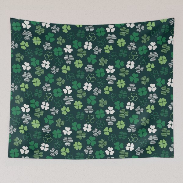 Item preview, Lucky green white shamrocks four-leaf clovers  designed and sold by RevolutionizZed.