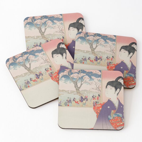 Item preview, A young girl holding a doll remembers the revelry during a festival beneath blossoming cherry trees on the banks of a river designed and sold by linggalibrary.