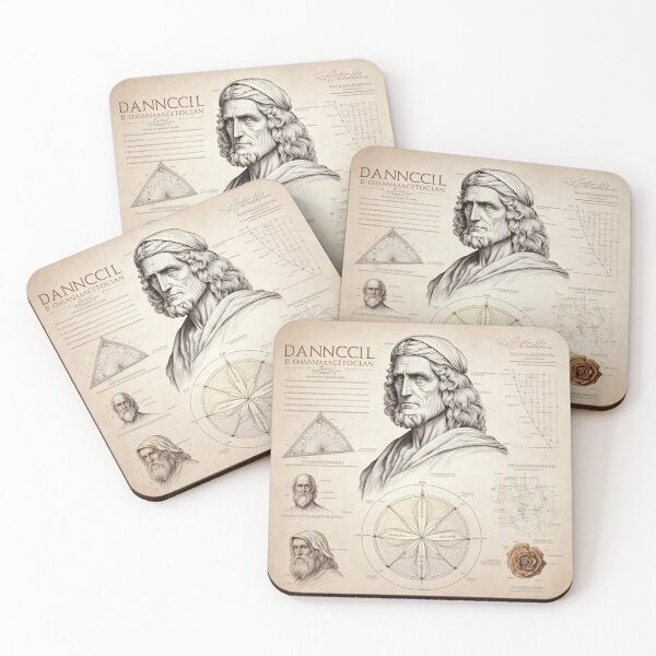 Item preview, Leonardo DaVinci Portrait in Fibonacci Style Spiral Infographic Hand Drawn  designed and sold by RAGANADesign.