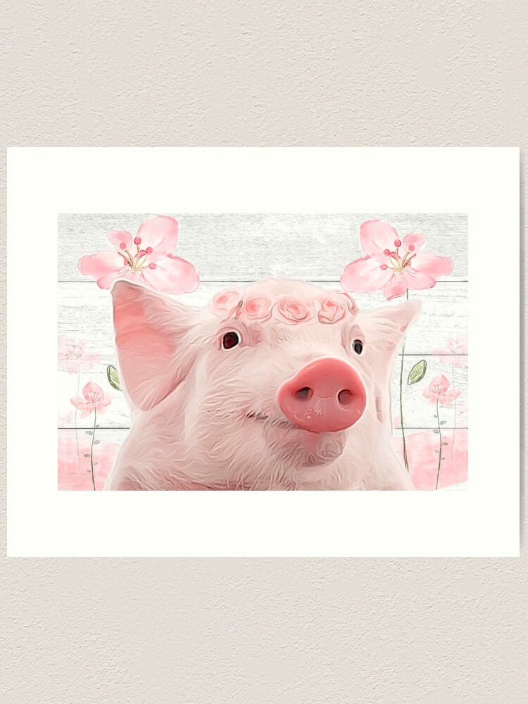  Pig Decor Gifts for Pig Lovers: Farm Animal Pictures Cute Pig  Cavnas Wall Art Work Decor Peach Pig with Floral Crown Painting for Kitchen  Nursery Bathroom Bedroom House Decorations Framed 12x12