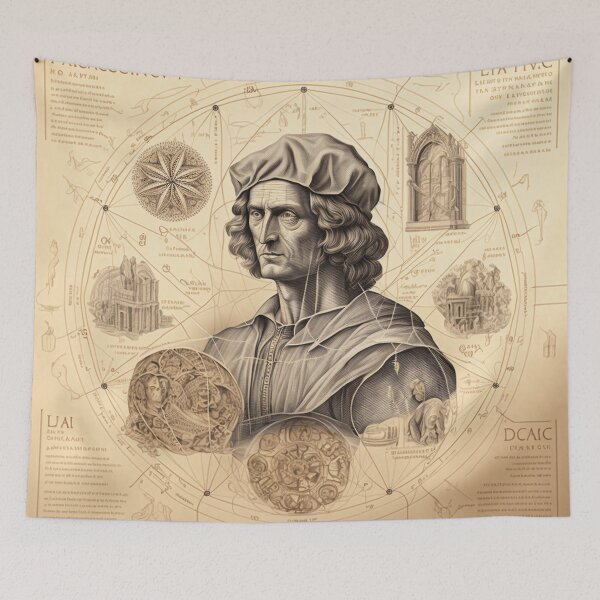 Item preview, Leonardo DaVinci Portrait in Fibonacci Style Spiral Infographic Hand Drawn  designed and sold by RAGANADesign.