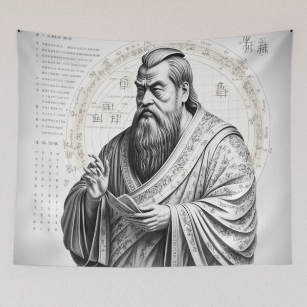 Item preview, Confucius Portrait in Fibonacci Style Spiral Infographic Hand Drawn  designed and sold by RAGANADesign.