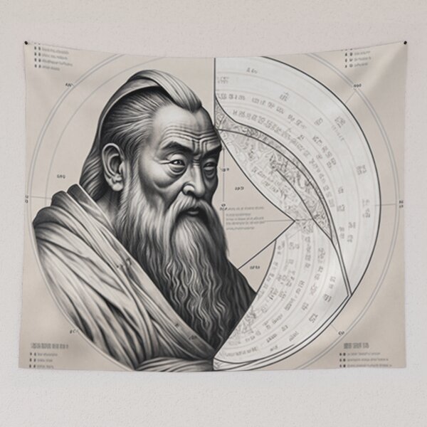 Item preview, Confucius Portrait in Fibonacci Style Spiral Infographic Hand Drawn  designed and sold by RAGANADesign.
