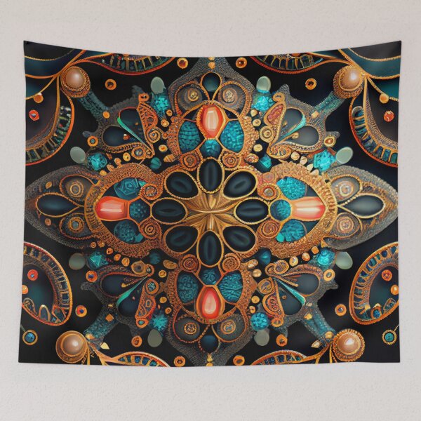Item preview, Soft Bejeweled Exotic New Traditional Pattern Digital Painting designed and sold by CodeAndColors.