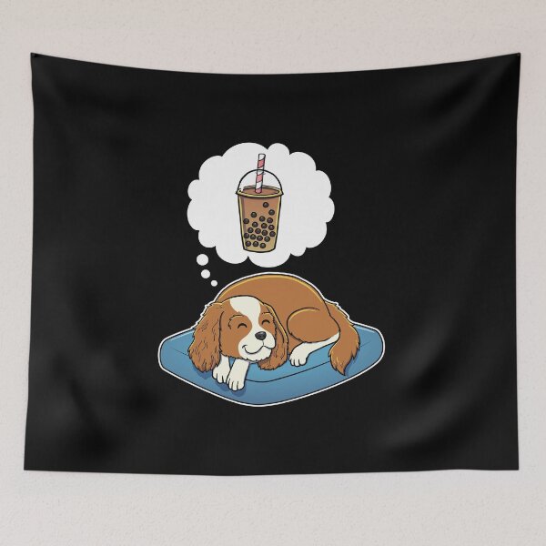 Item preview, Cavalier King Charles Spaniel dreaming about Bubble Tea designed and sold by DoggieDelights.