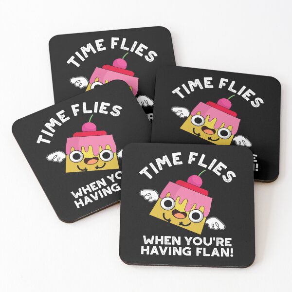 Item preview, Time Flies When You're Having Flan Food Puns (Dark BG) designed and sold by punnybone.