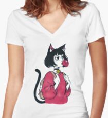Cat girl Women's Fitted V-Neck T-Shirt