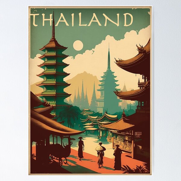 Item preview, Thailand Pagoda Vintage Travel Art Poster designed and sold by OldTravelArt.