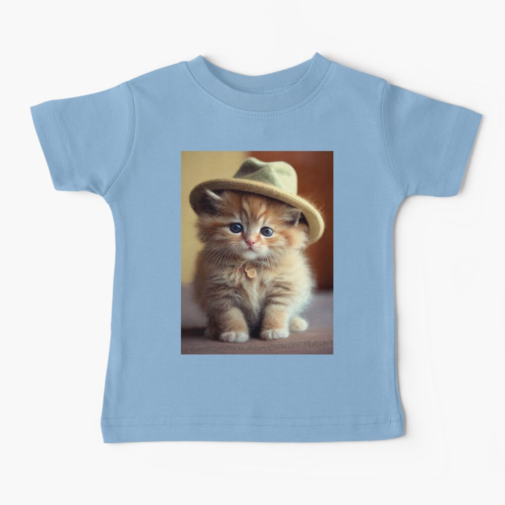 Cute Cat Kitten Wearing a Hat Kids T-Shirt for Sale by