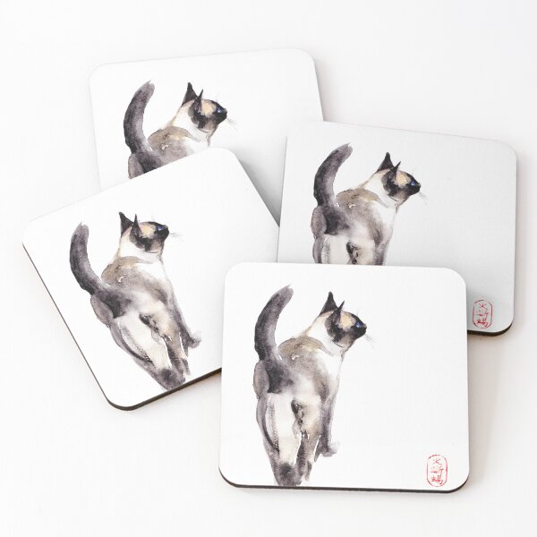 Item preview, Watercolor Siamese Cat illustration designed and sold by ArtProvocation.